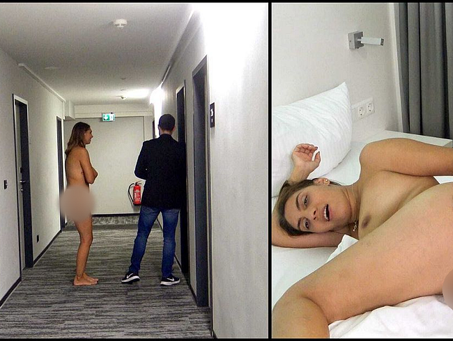 Pre-inseminata nuda nel corridoio dell'hotel!! Catturato dal manager!